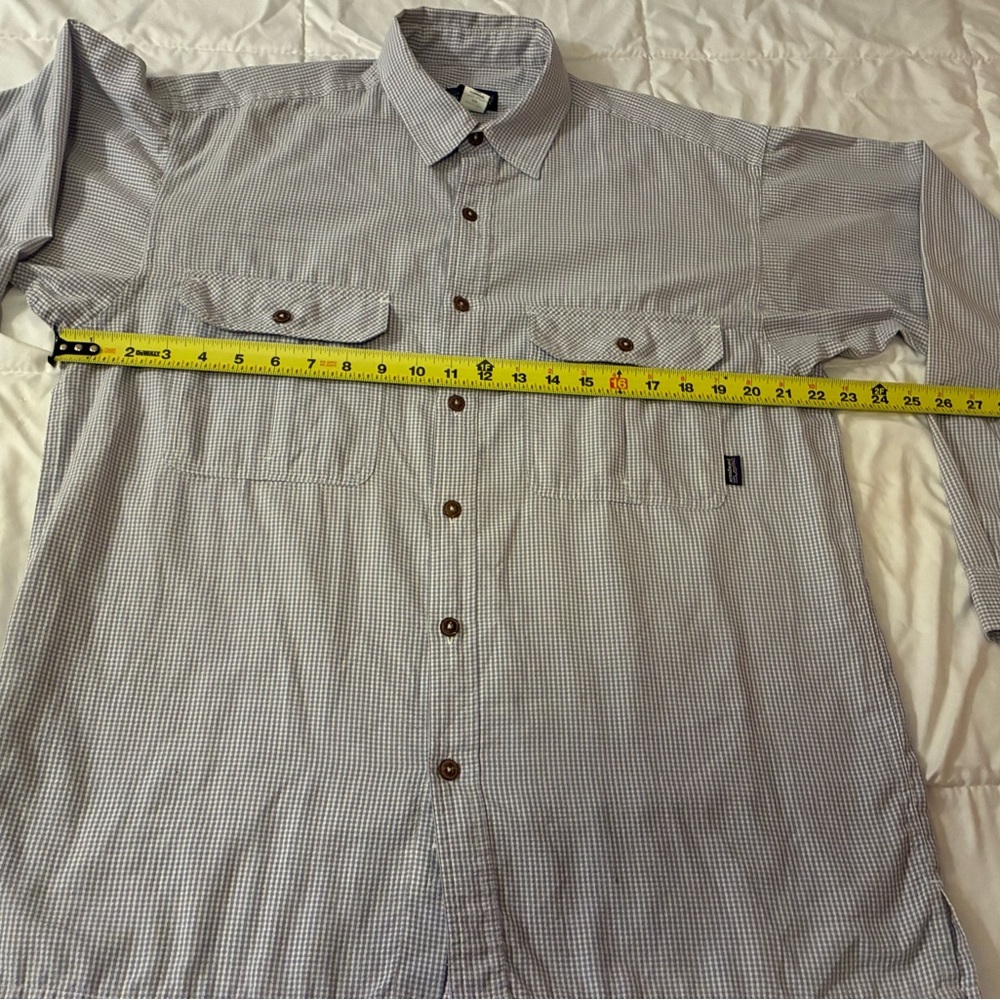 Patagonia Mens Button Down Shirt Medium Gray Blue Check Long Sleeve Vintage
